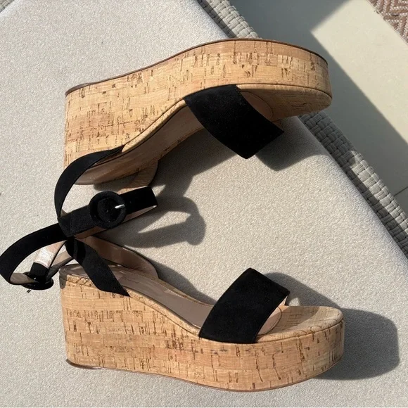 Gianvito Rossi Black Suede Cork Sandals